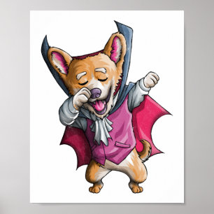 Dabbing Vampire Corgi Cute Halloween Corgi Funny Poster
