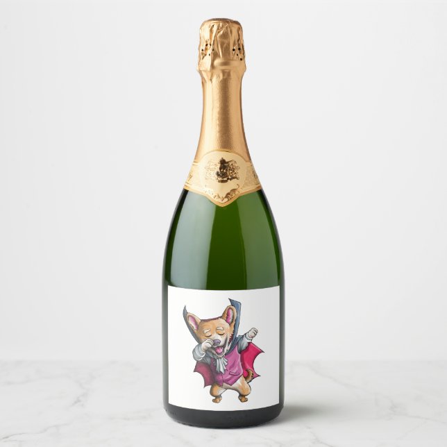 Dabbing Vampire Corgi Cute Halloween Corgi Funny Sparkling Wine Label (Front)