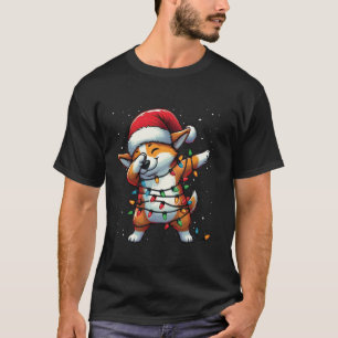Dabbing Welsh Corgi Dog Christmas Lights Santa Hat T-Shirt
