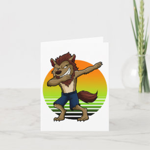 Dabbing Werewolf Retro Sunset Halloween Boys Kids  Card
