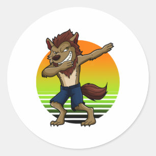 Dabbing Werewolf Retro Sunset Halloween Boys Kids Classic Round Sticker