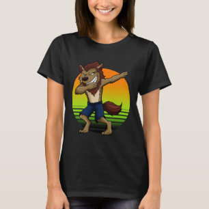 Dabbing Werewolf Retro Sunset Halloween Boys Kids T-Shirt