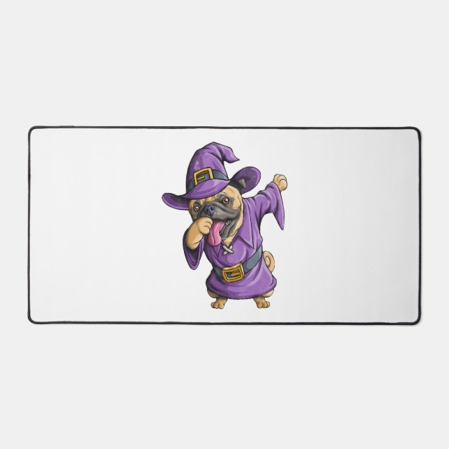 Dabbing Witch Pug Cute Halloween Pugs Funny Dab Desk Mat (Front)