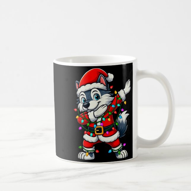 Dabbing Wolf Lights Santa Xmas Girls Boys Kids Chr Coffee Mug (Right)