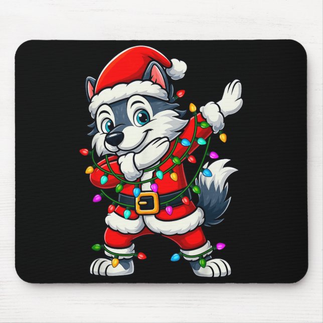 Dabbing Wolf Lights Santa Xmas Girls Boys Kids Chr Mouse Pad (Front)