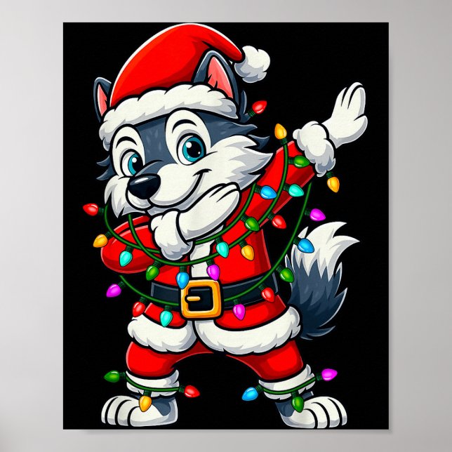 Dabbing Wolf Lights Santa Xmas Girls Boys Kids Chr Poster (Front)
