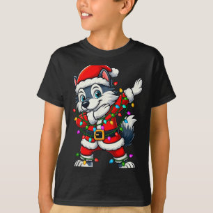 Dabbing Wolf Lights Santa Xmas Girls Boys Kids Chr T-Shirt