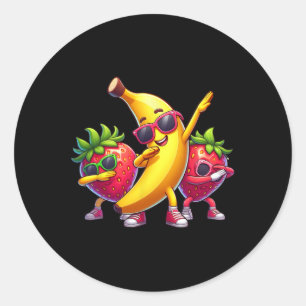 Dabbing Yellow Banana And Strawberry Funny Fruit D Classic Round Sticker