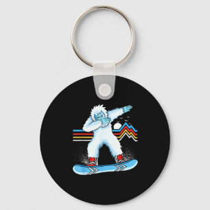 Dabbing yeti snowboarding vintage mountain key ring