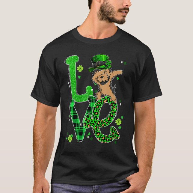 Dabbing Yorkie Dog LOVE Shamrock St Patrick's Day T-Shirt (Front)