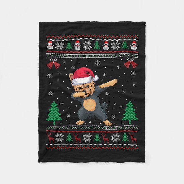 Dabbing Yorkie Dog Santa Hat Boys Girls Kids Chris Fleece Blanket (Front)