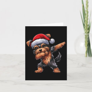 Dabbing Yorkshire Terrier Santa Hat Christmas Dab Card
