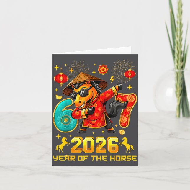 Dabbing Zodiac Horse Lunar New Year Chinese New Ye Card (Front)