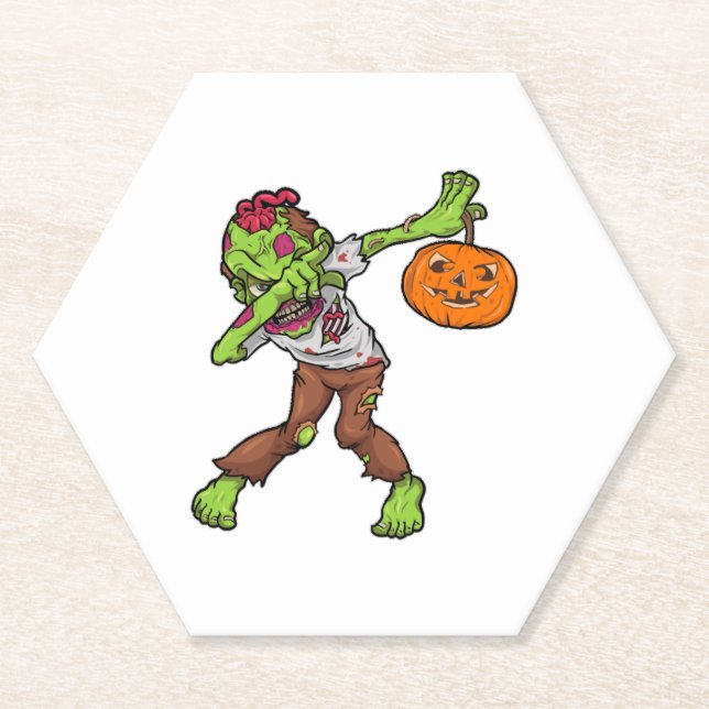 Dabbing Zombie Halloween Dab Funny Gift design Paper Coaster (Front)