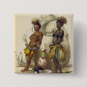Dabiyaki and Upapazi, Zulu Boys in Dancing Dress, 15 Cm Square Badge