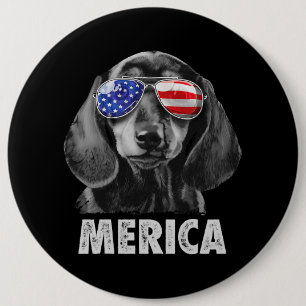 Dachshund 4th of July Merica Men American Flag Sun 6 Cm Round Badge