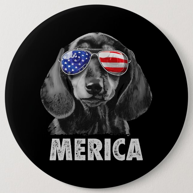 Dachshund 4th of July Merica Men American Flag Sun 6 Cm Round Badge (Front)