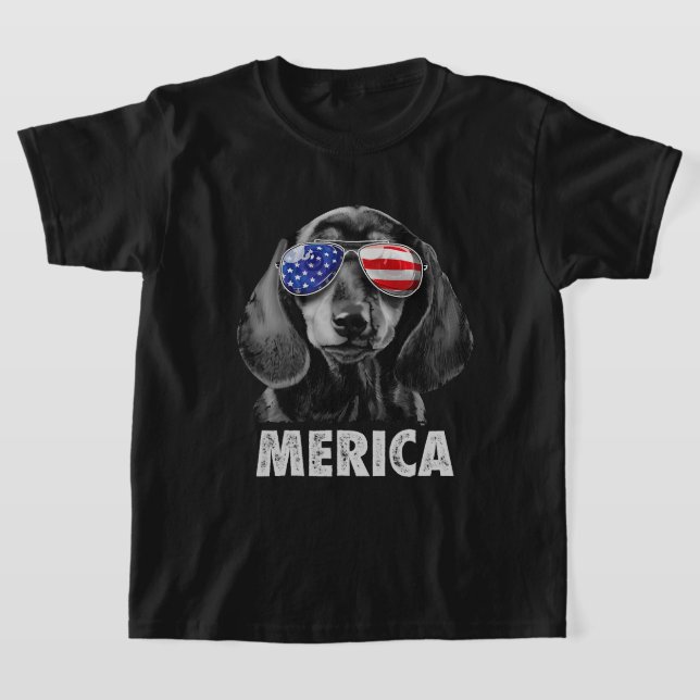 Dachshund 4th of July Merica Men American Flag Sun T-Shirt (Laydown)