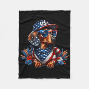 Dachshund 4th Of July Patriotic Dog Dachshund Four Fleece Blanket