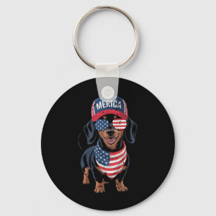 Dachshund 4th Of July Us American Flag Doxie Dog P Key Ring