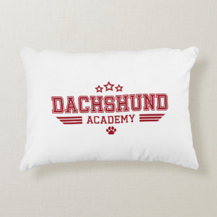 DACHSHUND ACADEMY STARS RD/WH DECORATIVE CUSHION