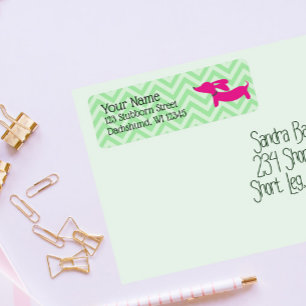 Dachshund Address Labels Preppy Pink and Green