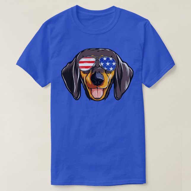 Dachshund American Sunglasses 4th of July Dog Pupp T-Shirt (Design Front)