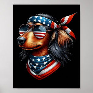 Dachshund American Usa Flag Sungles 4th Of July Da Poster
