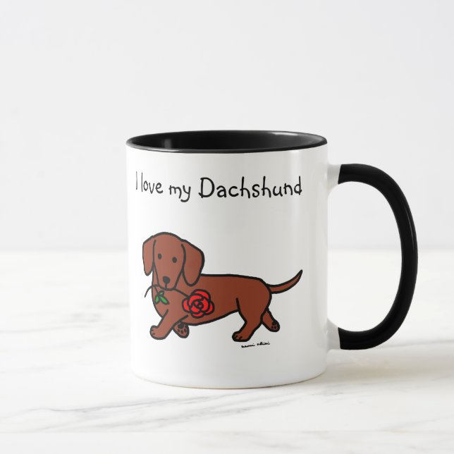 Dachshund and a flower cartoon mug (Right)