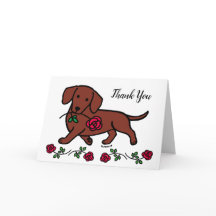 Dachshund and a Rose cartoon thank you card