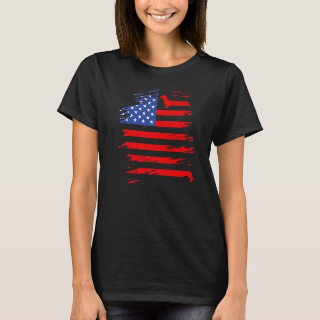 Dachshund And America Flag Patriotic Weiner Dog T-Shirt (Front)