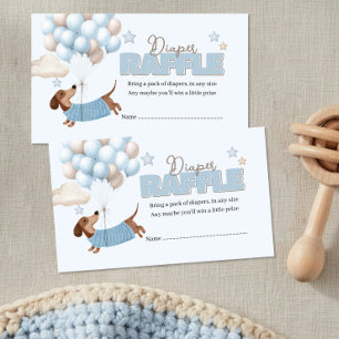 Dachshund and Balloons Blue Diaper Raffle Enclosure Card