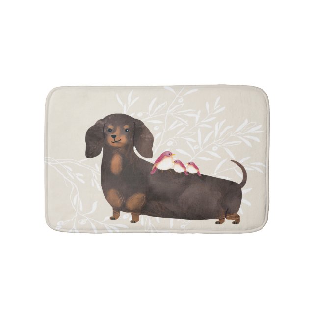 Dachshund and Birds Family Bath Mat (Front)