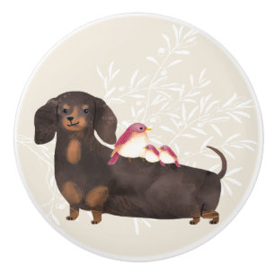 Dachshund and Birds Family Ceramic Knob