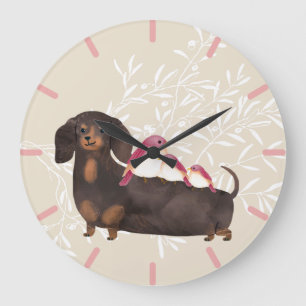Dachshund and Birds Family Large Clock