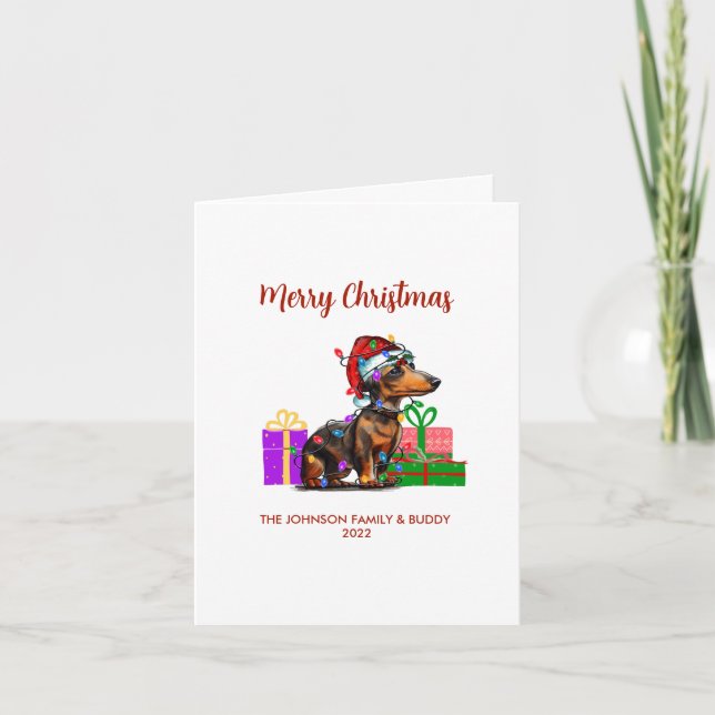Dachshund and Christmas Lights Holiday Card (Front)