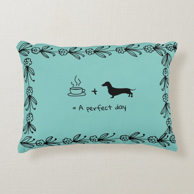 Dachshund and Coffee Lover Throw Pillow (Front)