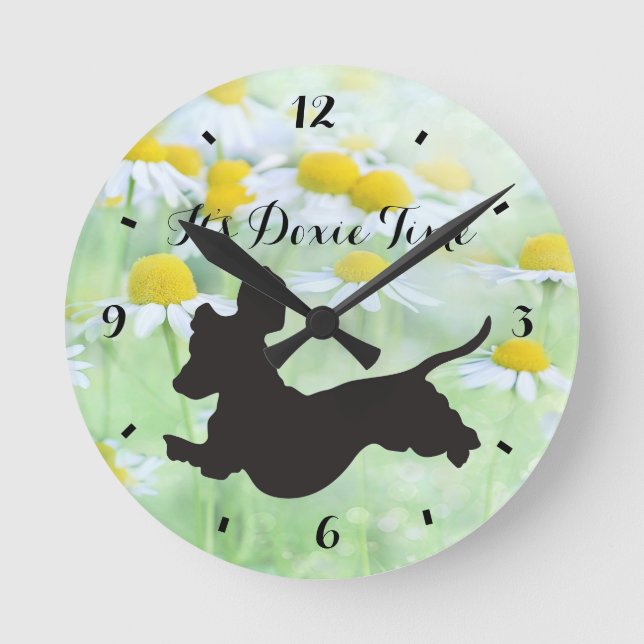Dachshund and Daisies Wall Clock (Front)