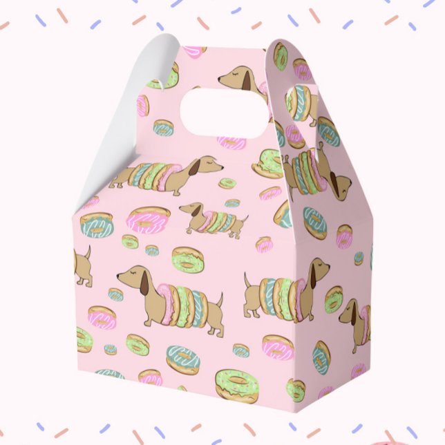Dachshund and Doughnuts Gift Favour Box for Partie (Dachshunds and donuts gift box or wiener dog and donuts party favor)