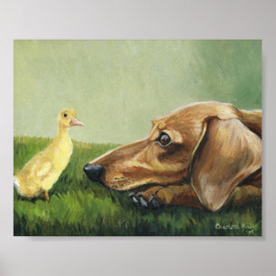 "Dachshund and Duckling" Dog Art Canvas Print
