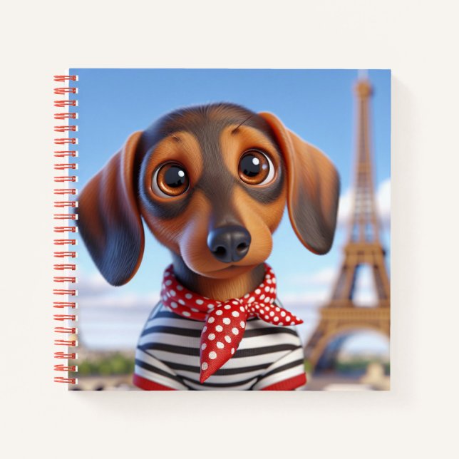 Dachshund and Eiffel Tower, by Natasha Us   Notebook (Front)