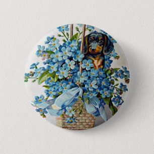 Dachshund and Forget-Me-Nots 6 Cm Round Badge