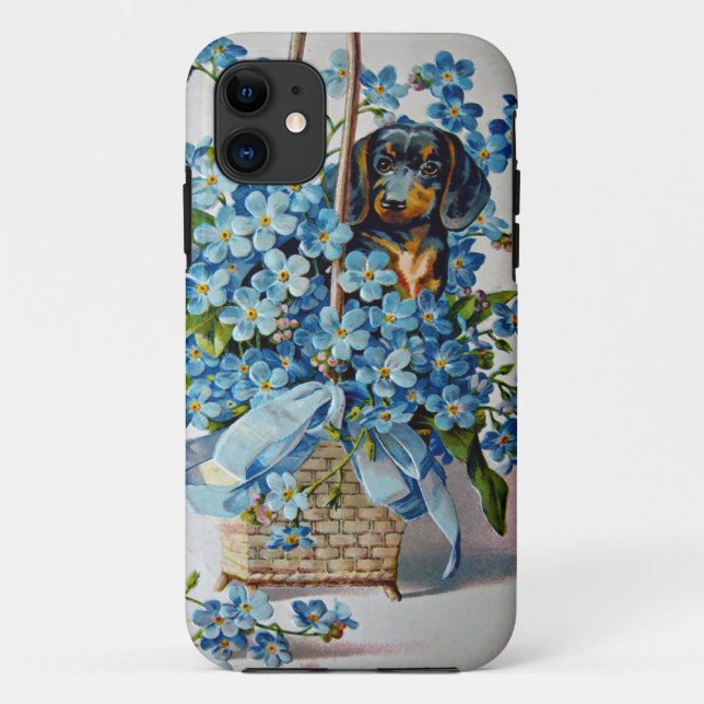 Dachshund and Forget-Me-Nots Case-Mate iPhone Case (Back)