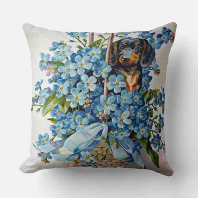 Dachshund and Forget-Me-Nots Cushion (Front)