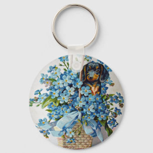 Dachshund and Forget-Me-Nots Key Ring