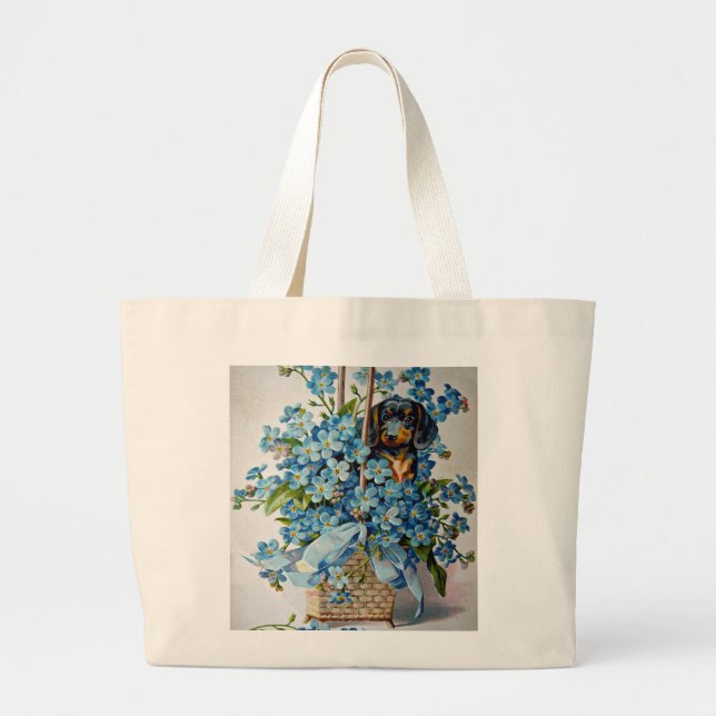 Dachshund and Forget-Me-Nots Large Tote Bag (Front)