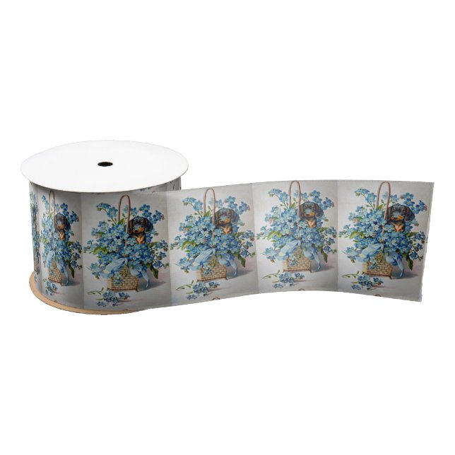 Dachshund and Forget-Me-Nots Satin Ribbon (Spool)