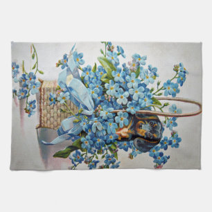 Dachshund and Forget-Me-Nots Tea Towel