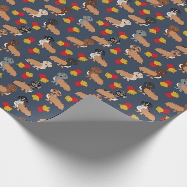 Dachshund and Fries Hot Dog funny gift wrap (Corner)