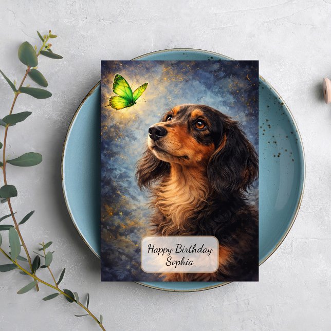 Dachshund and Green Butterfly Card (Creator Uploaded)
